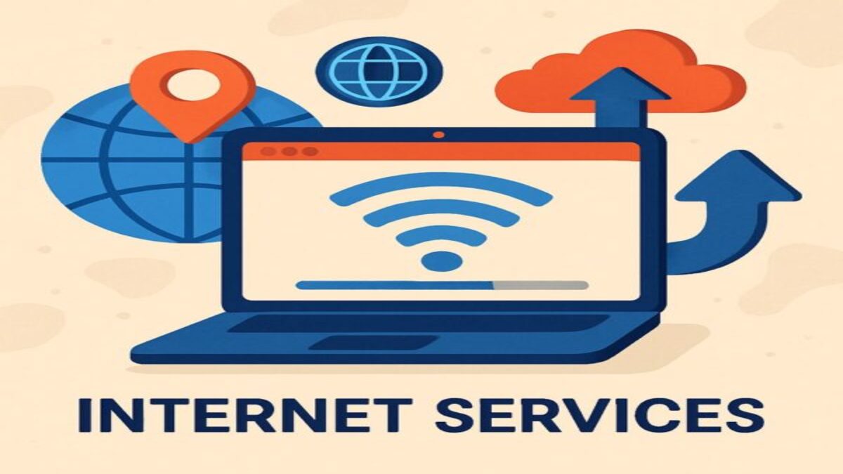 open laptop with internet services text in it