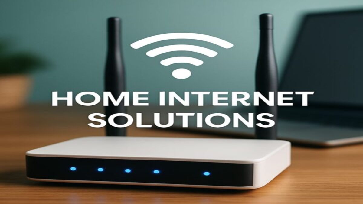 home internet solution written on a screen with a router