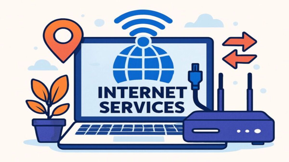 laptop and router providing internet services