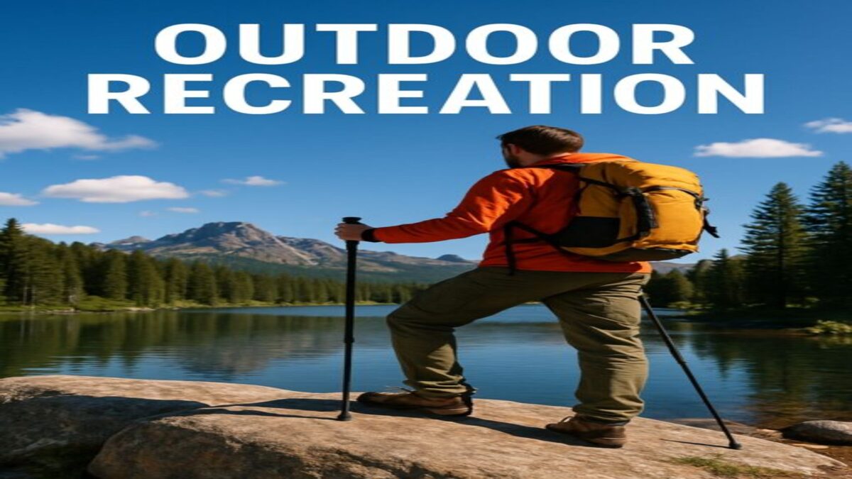 man hiking by a lake